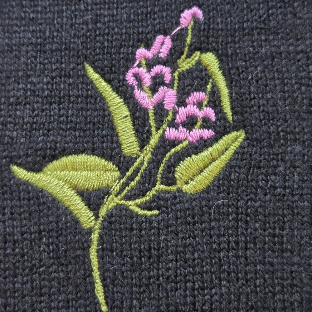 Skull Cashmere Embroidered Wool/Cashmere Scarf Skulls and Flowers